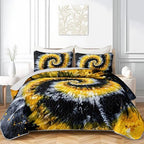 HOSIMA Yellow Abstract Tie Dye Spiral Boho Quilt King with 2 Pillowcases. by HOSIMA