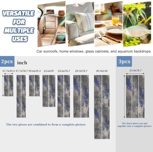 Window Privacy Film Static Cling, Blue Slate Gray Decorative Stained Glass Window Film for Floor-to-Ceiling Glass/Large Patio Doors, Geometric Modern Industrial Abstract Art 29.5 x 118 Inches - Image 5