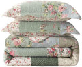 vctops Boho Patchwork Cotton Quilted Bedspread Quilt Set King Size 3 Pieces Soft Reversible Lightweight Coverlet Set Floral Print 1 Quilt and 2 Pillow Shams (Green D,King) by vctops