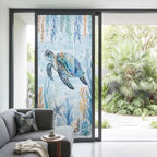 Window Privacy Film Frosted, Sea Turtle Coastal Non-Adhesive Static Cling Window Tint, Blue Ocean Coral Summer Beach Seaweed Insulated Windows Frosted Films for Living Room, 35.4 x 78.7 Inches - Image 2