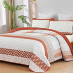 WONGS BEDDING Boho Quilt Set Queen, Stripe Bedspread Sets, Burnt Orange by WONGSBEDDING