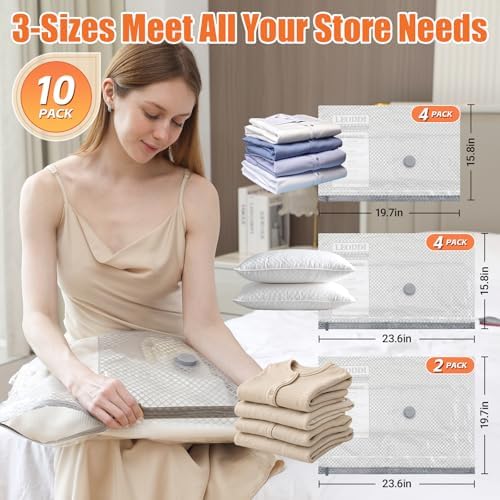 Vacuum Storage Bags for Travel with Cordless Electric Pump, 10 Pack Compression Packing Bags for Luggage and Suitcase, Space Saver Seal Bags for Clothes and Clothing - Image 2