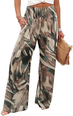 Angerella Womens Elastic High Waisted Palazzo Pants Casual Wide Leg Long Lounge Pant Trousers with Pocket by Angerella