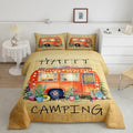 Erosebridal Camper Car Bedding Set Twin Happy Camping Comforter Set,Cute Rustic Farmhouse Floral Comforter for Kids Boys Girls Adults Retro Travel Camping Quilt Duvet Sets 1 Pillow Case RV Decor by Erosebridal