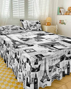 Bed Skirt for Full Size Bed 18 Inches Drop Eiffel Tower Ruffled Bedding Sheet Sets Soft Bedspread Black France Paris Travel Landscape Wrap Around Bed Skirt Sheet Set with 2 Pillowcases 54x75 Inch - Image 3