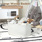 Goodpick Large Woven Rope Blanket Basket, Rectangle, White, 75L - Image 2