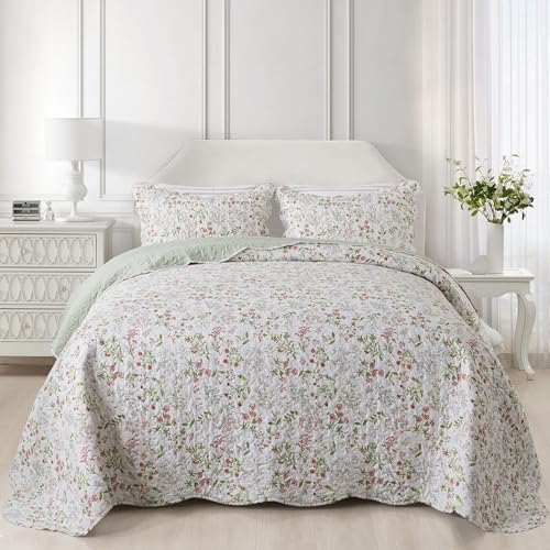 NEWLAKE Quilt Bedspread Sets - Blooming Classic Floral Pattern Reversible Coverlet Set, Queen Size by NEWLAKE
