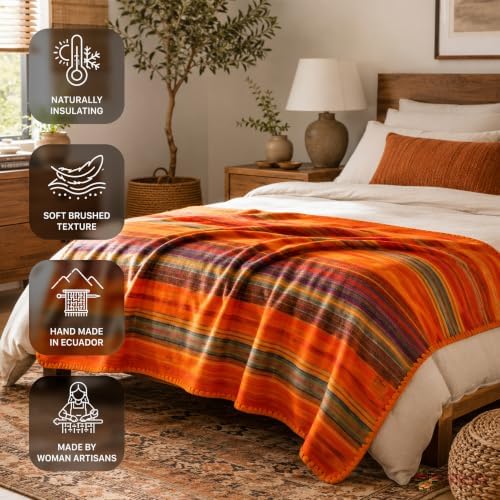 ALPAKITAS Alpaca Wool Blanket - Throw Size Bed Blanket - Alpaca Throw Blanket - Best Gift & Warm Blanket, Lightweight, Couch Blanket or Camp - Outdoor Blanket - 64 x 45 Inches (Orange) - Image 4