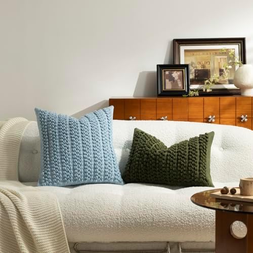 DEZENE Wool Boucle Lumbar Pillow Cover Premium Chic Accents Rectangular Textured Decorative Throw Pillow Case for Living Room Couch Sofa Home Decor 12"x20" Olive Green - Image 4