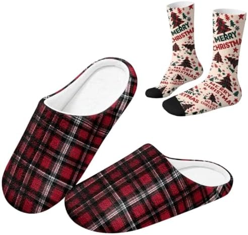 Christmas Fuzzy Slipper with Socks for Women Men Warm House Slipper and Socks Cozy Fuzzy Slippers for Indoor by Baxinh