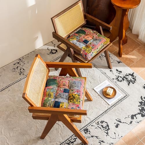 vctops 2 Pack Boho Paisley Chair Cushions with Ties Patchwork U-Shaped Soft Cozy Cotton Linen Chair Pads Non Slip Seat Cushions for Indoor Dining Room and Kitchen Chairs (Pink A,16"x16") - Image 2