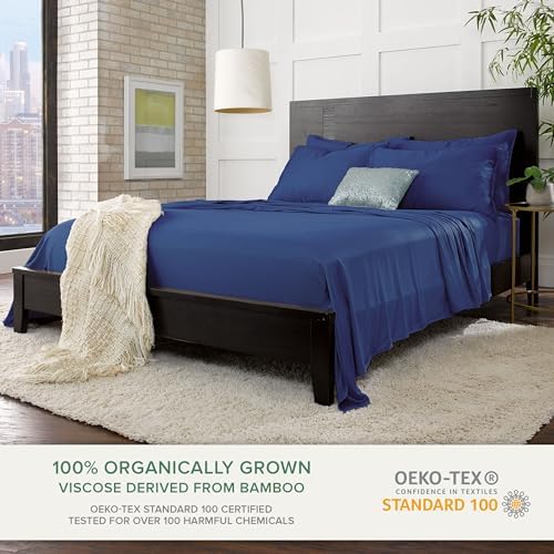 Pure Bamboo Queen Sheets, Genuine 100% Organic Viscose Derived from Bamboo Bed Sheet Set, Luxuriously Soft & Cooling, Double Stitching, 2 Year Quality Promise (Queen, Cobalt Blue) - Image 2