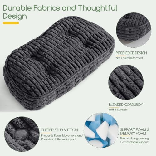 Lumbar Support Pillow for Recliner Chair/Accent Chair/Couch/Office Chair, Tufted Blended Corduroy Back Support Cushion for Elderly, Recliner Cushions for Back Rest, Pain Relief, Reading, Dark Grey - Image 4