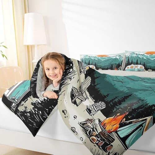 Erosebridal RV Camper Toddler Bed Set, Rustic Camping Themed Kids Bedding Sets for Girls Boys, Mountain Cabin Forest Comforter Set, Outdoor Travel Trailer Bedroom Decor (2 Piece) - Image 7