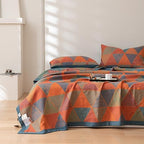100% Cotton Muslin Blanket Jacquard Bohomian Mandala Triangle Quilt, Soft Bed Cover 3 Layers Reversible Bedspread Coverlet Breathable Lightweight Bedding King(98"x94"), No Pillow Sham by Purefair