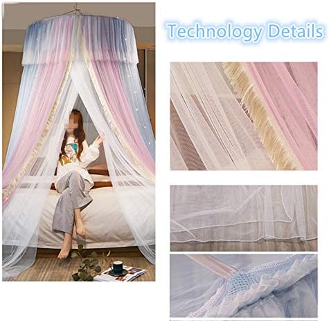VETHIN Princess Bed Canopy for Girls,Bed Canopy Curtain- Double Layer Sheer Mesh Dome Bed Curtain- Round Lace Princess Mosquito Net Tent for Twin Full Queen King Bed(Blue/Pink/White) - Image 5