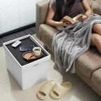 AmasSmile Ottoman with Storage,17" Folding Leather Foot Rest Chest,White - Image 2