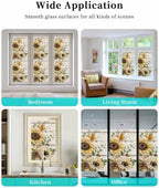 Window Privacy Film Frosted, Pumpkins Sunflower Fall Static Cling Door Window Covering, Thanksgiving Botanical Wooden UV Blocking Windows Film for Office, Hotel, Bedroom, 29.5 x 78.7 Inches - Image 7