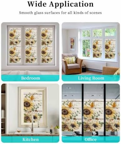 Window Privacy Film Frosted, Pumpkins Sunflower Fall Static Cling Door Window Covering, Thanksgiving Botanical Wooden UV Blocking Windows Film for Office, Hotel, Bedroom, 29.5 x 78.7 Inches - Image 7