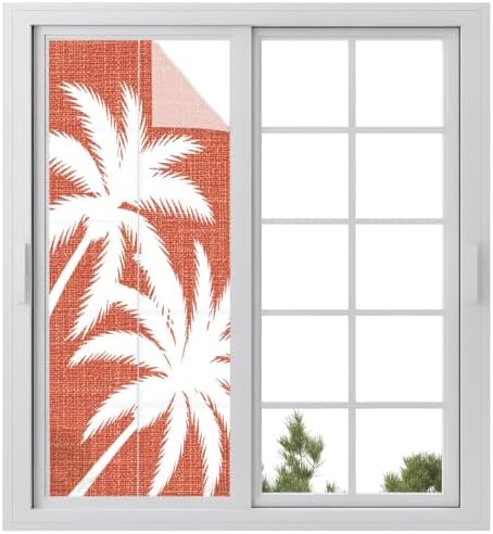 Window Privacy Film Frosted, Red Tropical Tree Static Cling Door Window Covering, Summer Coastal Palm Trees UV Blocking Windows Film for Office, Hotel, Bedroom, 29.5 x 78.7 Inches by Unknown