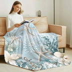 Blue Ocean Throw Blanket, Coastal Starfish Coral Fluffy Soft Blankets for Couch Bed Travel, Flowers Plush Microfiber Striped Flannel Blankets, Underwater Lightweight Sofa Blankets 32"x48" - Image 3