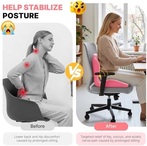 CHANCEE Ergonomic Seat Cushion with L-Shaped Design for Office Chair (Pink) - Image 3
