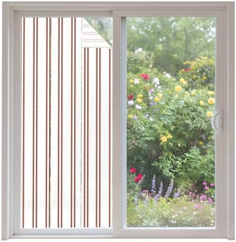 Window Privacy Film Frosted, Red Striped Non-Adhesive Static Cling Window Tint, Modern Stripes Farmhouse Simples Rustic Insulated Windows Frosted Films for Living Room, 35.4 x 78.7 Inches by Unknown