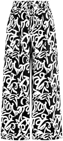 PRETTYGARDEN Womens Pants Elastic Waist Striped Lightweight Palazzo Pant by PRETTYGARDEN