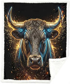 Bull Sherpa Blanket Power Animal Print Throw Blanket for Men Soft Warm Cozy 50x60 Inches Neon Wealth Energy Design Office Bedroom Decor Motivational Gift for Birthday Housewarming Anniversary by Sleepwish