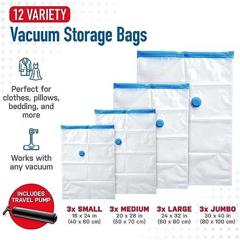 Spacesaver Vacuum Storage Bags with Hand Pump, Variety, 12 Pack - Image 3