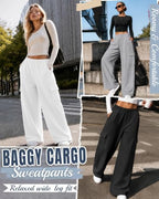 Ficerd 4 Pack Women's Cargo Sweatpants Stretchy Pull On Pants - Image 3