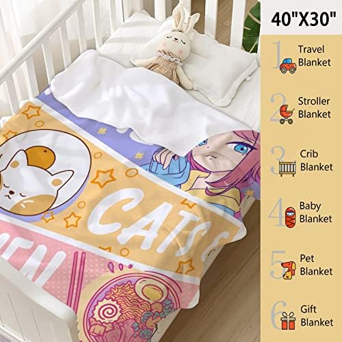Anime Throw Blanket, Anime Gifts for Girls, Kawaii Cats Ramen Decor - Image 3