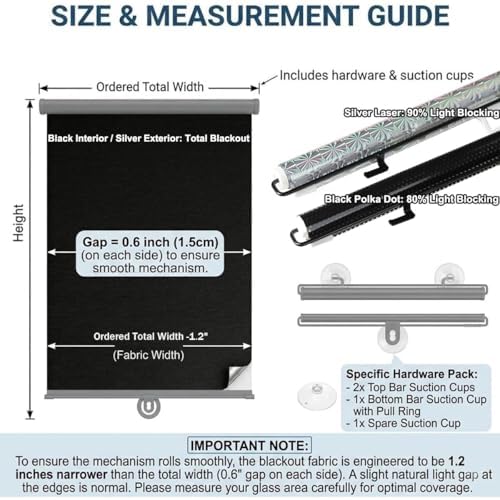 Blackout Roller Window Shades, Cordless Blinds No Tools No Drill Pull Down Window Shades W 12 16 18 24 28 31in, Thermal Insulated Fabric UV for Home, Office, Bedroom(Black,29" W x 63" H) - Image 4