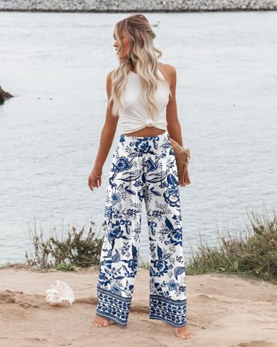 Angerella Womens Elastic High Waisted Palazzo Pants Casual Wide Leg Long Lounge Pant Trousers with Pocket - Image 2