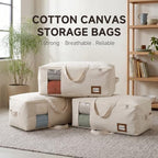Cotton Canvas Storage Bags for King/Queen Comforters, Bedding, 3Pack, Beige - Image 2