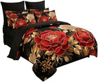 CCoutueChen Vintage Floral Full Size Bed in A Bag for Girls, 7Pcs Modern Black Red Bedding Set, Farmhouse Botanical Quilted Comforter with 2 Pillowcases+1 Flat Sheet+1 Fitted Sheet+2 Pillowshams by CCoutueChen