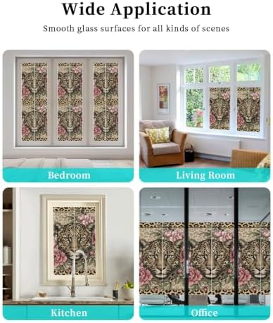 Window Privacy Film Frosted, Leopard Print Reusable Static Cling Window Tints, Vintage Peony Flower Chic Cheetahs Texture Heat Control Windows Films for Offices, Balcony, 29.5 x 118 Inches - Image 7