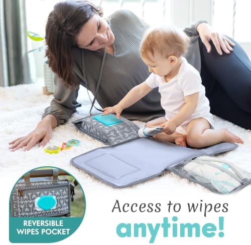 Kopi Baby Portable Diaper Changing Pad, Wipes Pocket, Modern Grey Arrows - Image 4