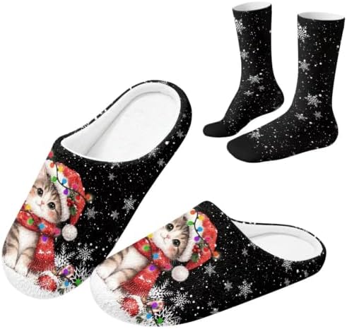 Jeiento Winter Fuzzy Slipper and Crew Socks for Women,Adult Slip-on Close Toe House Slipper,Flat Comfort home Slides by Jeiento