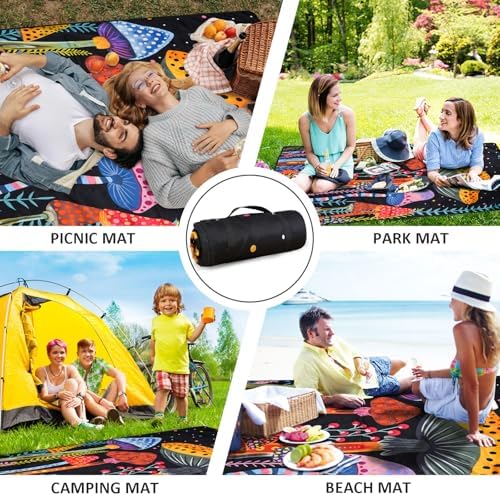 Mushroom Picnic Blankets Waterproof Foldable Picnic Outdoor Blanket 80"x 80" Picnic Mat 3-Layer Thicking Outdoor Foldable Blankets Sandproof Lightweight Beach Blankets with Strap Machine Washable - Image 6