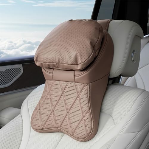 Aviation-Grade Pu Leather Car Headrest, 100% Memory Foam Neck Pillow for Driving Seat Car Headrest Pillow/Gaming Chair Pillow Ergonomic Design Neck Support Pillow Universal Type (Brown) by Unknown