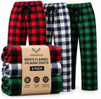 Flannel Mens Pajama Pants 3-Pack Ultra-Soft Cotton Sleep & Lounge Bottoms with Pockets Elastic Waist by Predagear