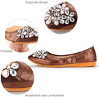 KUNWFNIX Women Ballet Flats Rhinestone Wedding Ballerina Shoes Foldable Sparkly Comfort Slip on Flat Shoes - Image 3