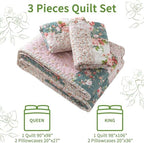 VAPUTAR Queen Size Quilt Set - Reversible Floral Queen Size Bedspreads - Image 6