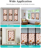 Window Privacy Film Frosted, Thanksgiving Fall Reusable Static Cling Window Tints, Pink Turkey Pumpkin Flowers Stripe Rustic Heat Control Windows Films for Offices, Balcony, 29.5 x 118 Inches - Image 7