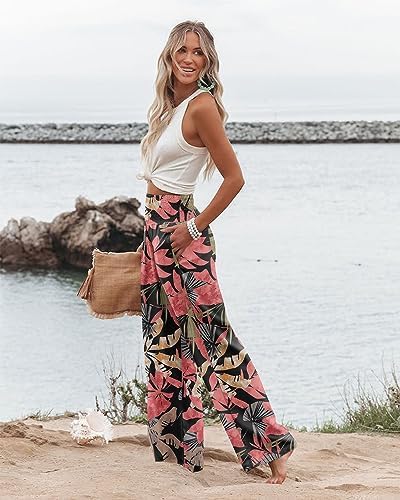 Angerella Womens Elastic High Waisted Palazzo Pants Casual Wide Leg Long Lounge Pant Trousers with Pocket - Image 3