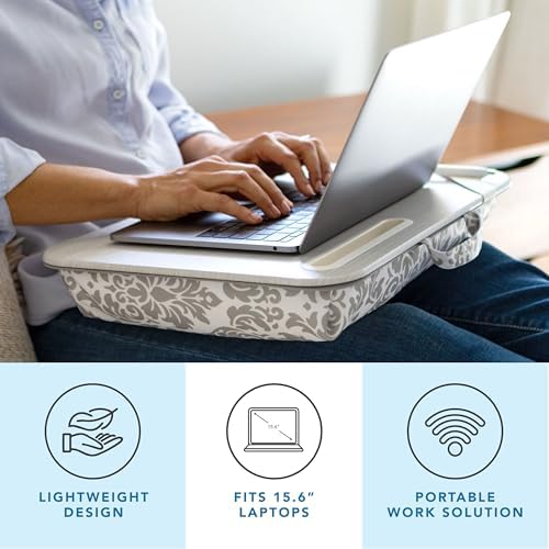 LAPGEAR Designer Lap Desk – Gray Damask, Fits 15.6” Laptops - Image 2