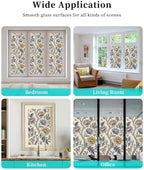 Window Privacy Film Frosted, Vintage Garden Flower Non-Adhesive Static Cling Window Tint, Rustic Floral Leaf Pastoral Plants Insulated Windows Frosted Films for Living Room, 35.4 x 78.7 Inches - Image 7