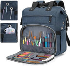 LTINVECK Crochet Backpack,Knitting Bag Backpack Yarn Storage Organizer Travel Bag,Large Yarn Tote Bag for Knitting Needles,Crochet Hooks Accessories,Blue - Image 3