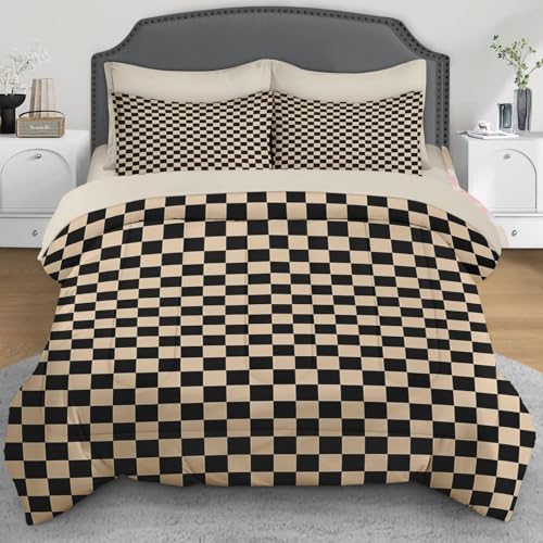 Comforter Set of 7, Soft, Full Size, Khaki Black Geometric - Image 2
